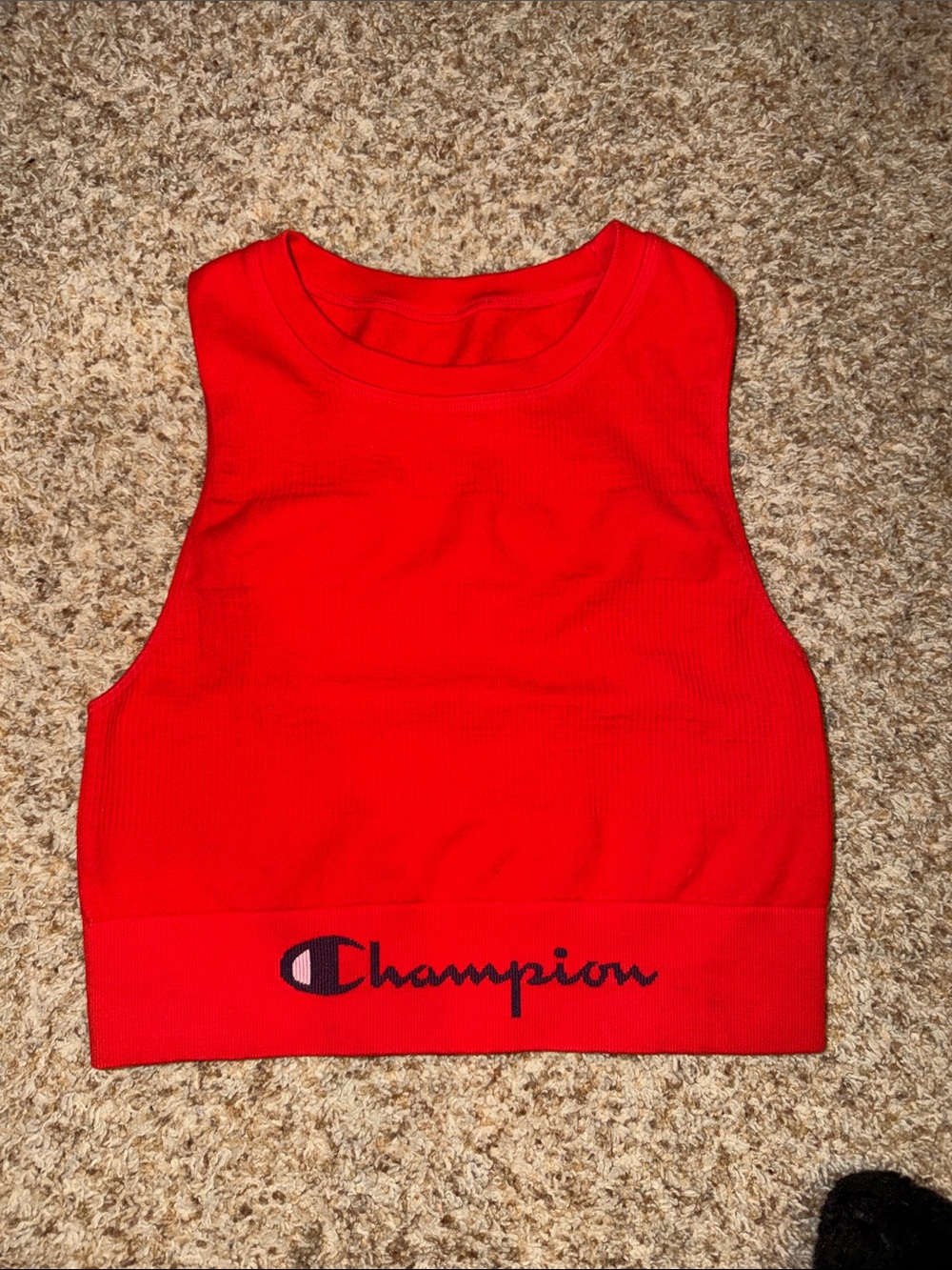 Champion Red Ribbed Sport Crop Tank Top